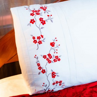  Pillowcase set - Red string peach blossom embroidery